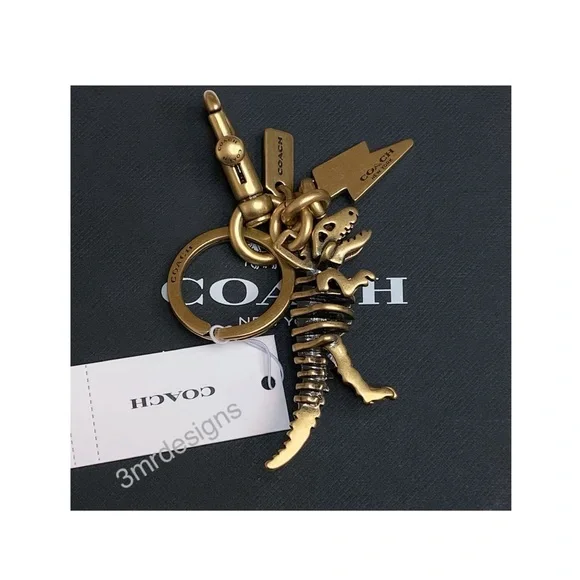 NWT COACH SMALL REXY SKELETON Brass Tone Bag Charm/Keychain - Picture 3 of 7
